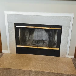 Original prefabricated wood-burning fireplace in a Collegeville, PA home before gas insert installation