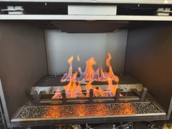 Travis 34 DVL gas insert being test-fired before log installation during a Collegeville, PA installation