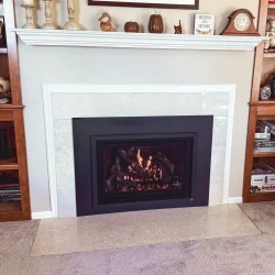 Travis 34 DVL gas insert installed and operating in a Collegeville, PA family room